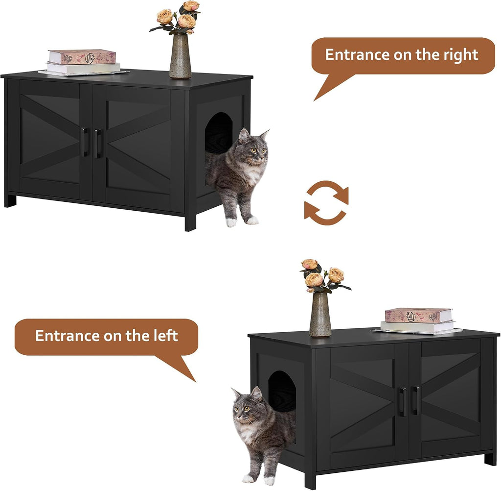 31.5" L Cat Litter Box Enclosure with Barn Door, Black