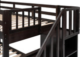 Wood Twin Over Full Bunk Bed with Storage Stairs for Kids Boys Girls, Stairway Bunk Bed with Drawers and Guardrails