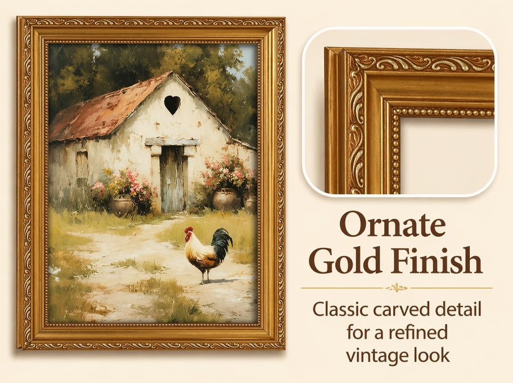 Vintage Farmhouse Rooster Framed Wall Art