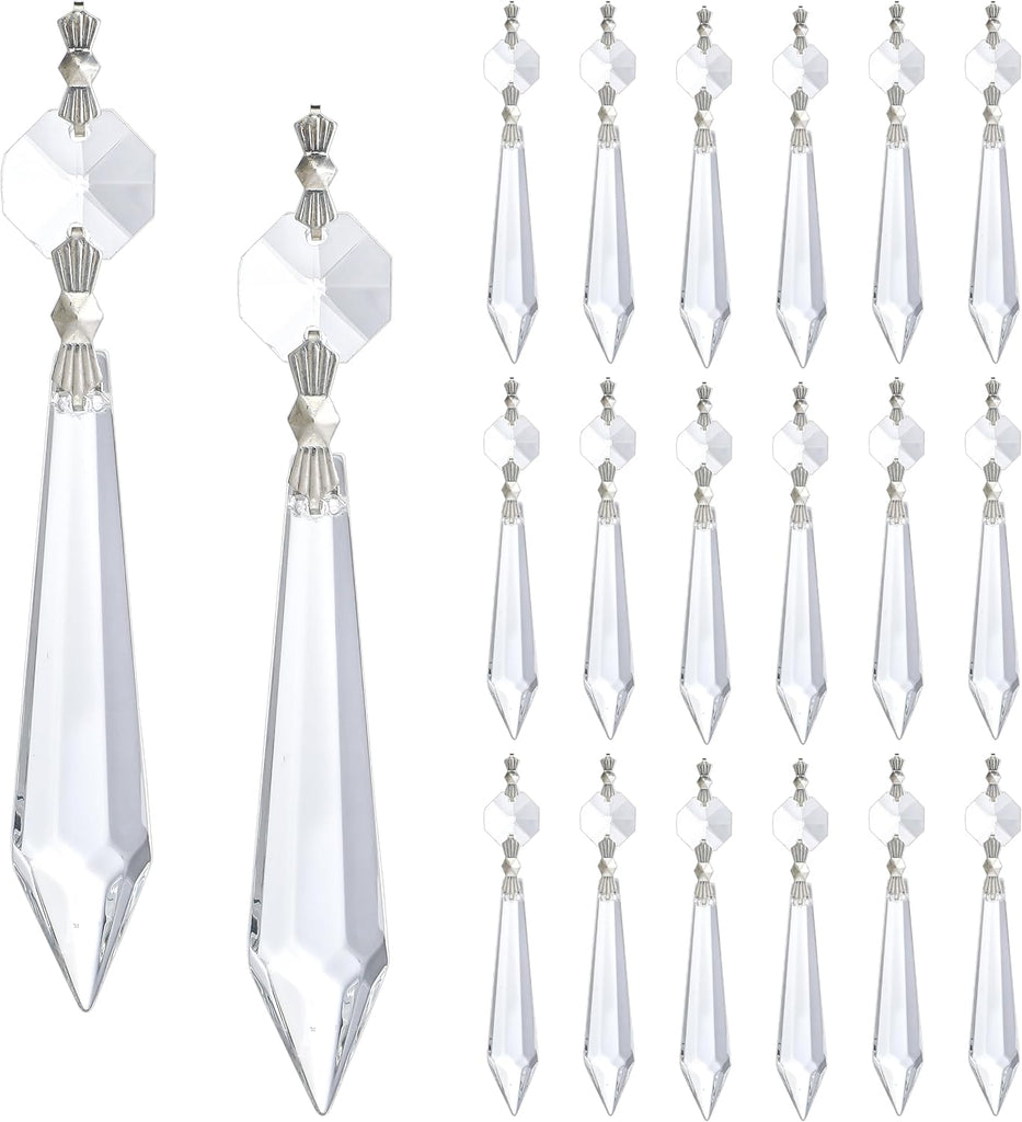 20 Pcs Crystal Icicle Prisms Octagon Bead Chandelier Lamp Suncatcher - 2.4 Inch Crystal Icicle Prisms with Octagon