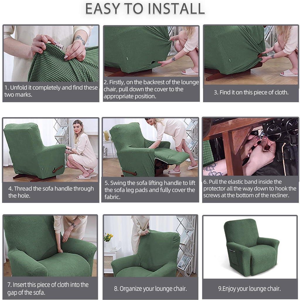 Recliner Chair Covers, 1-Piece Lazy Boy Recliner Cover, Greyish Green