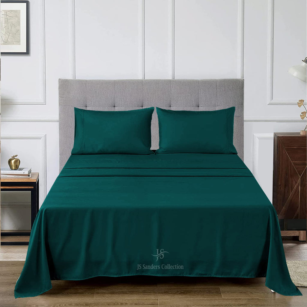 Short Alaskan King 108x80 in 4Pc Bed Sheet Set Cotton Teal Solid 15" Deep