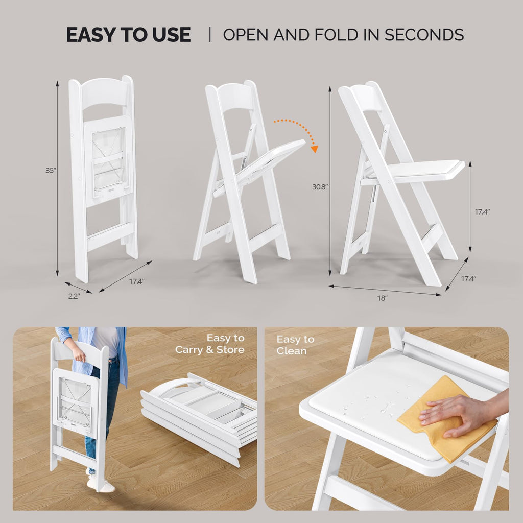 Resin Folding Chairs with Cushion, Foldable Plastic Chair with Comfortable Padded Seats, Perfect for Event Party