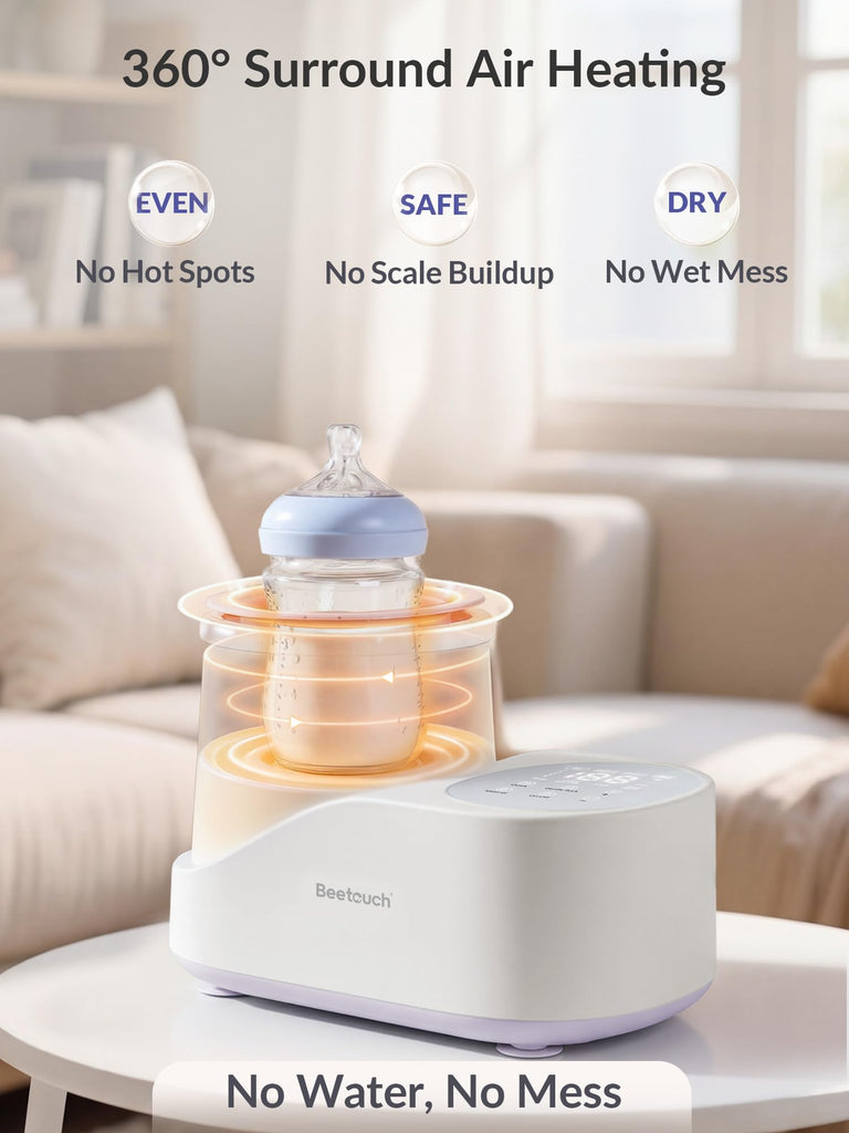 Waterless Baby Bottle Warmer & Mixer - 360° Airflow Gentle Warming & Rocking, Precise Core-Temp Control for