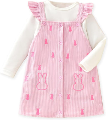 Toddler Girl Embroidered Button Down Overall Jumper Dress Set