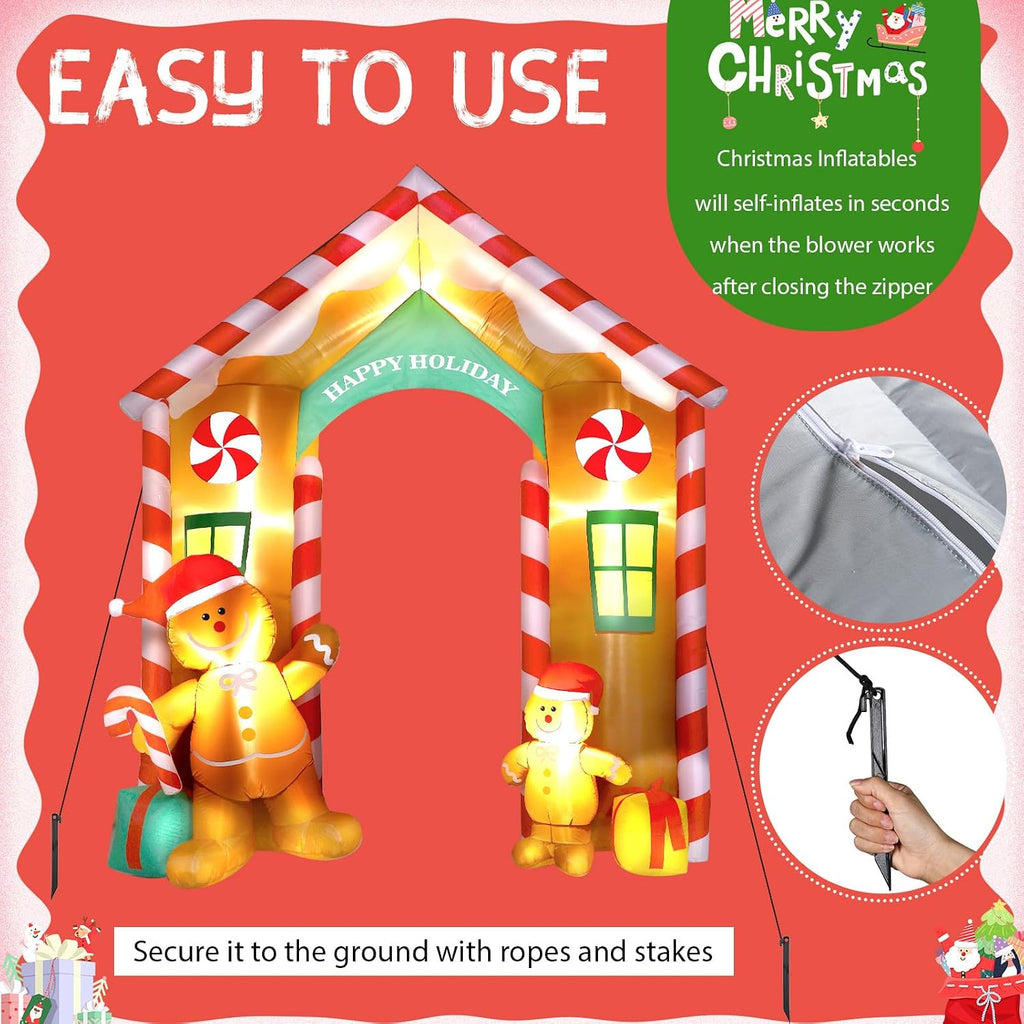 9.97ft Christmas Gingerbread Arch Outdoor Inflatable with LED Light