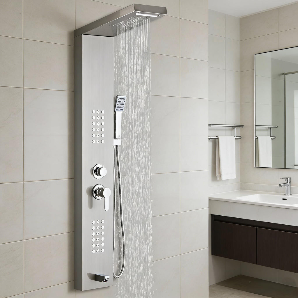 Shower Panel Tower System 5-in-1 Shower Panel Tower with Powerful Body Massage, Rainfall, Waterfall,Handheld and Tub