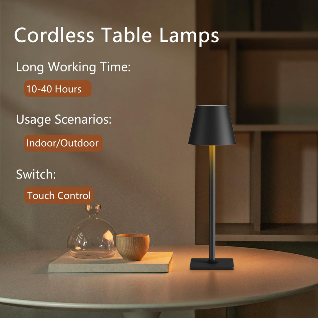 Cordless Table Lamp Rechargeable Black 4 Pack Battery Operated