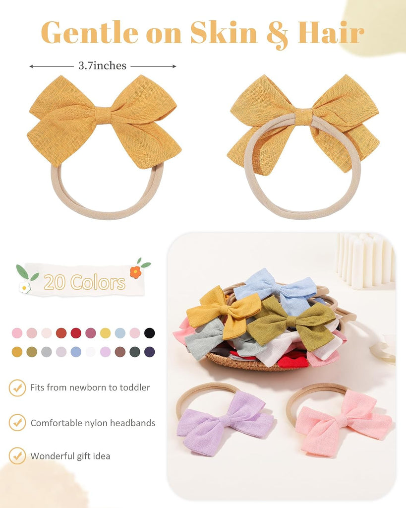 20pcs Baby Girls Nylon Hair Bows Headbands Linen Hair Bands