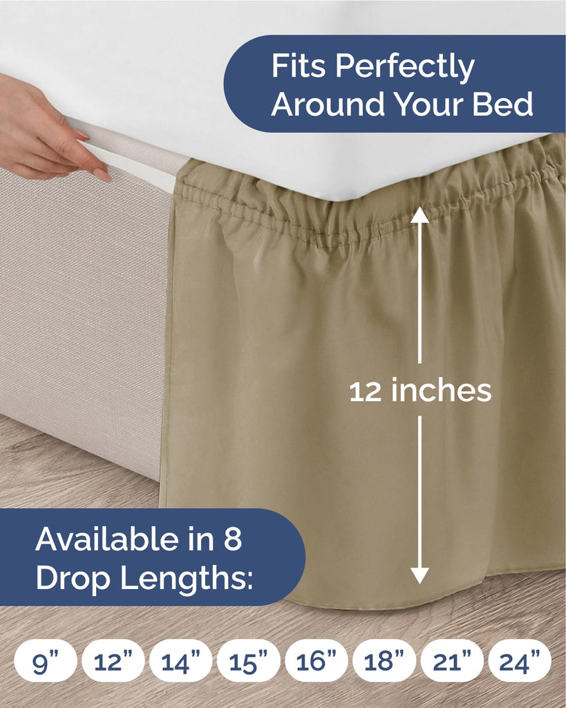 CGK Wrap Around Dust Ruffle Bed Skirt - Queen Size, 12" Inch, Khaki