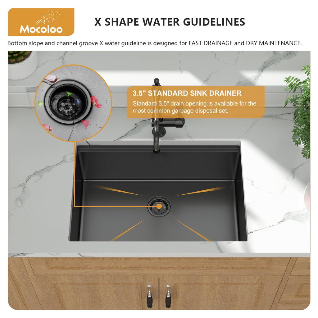 27x19 Inch Black Undermount Single Bowl - Undermount Workstation Gunmetal Black 16 Gauge Stainless Steel Handmade
