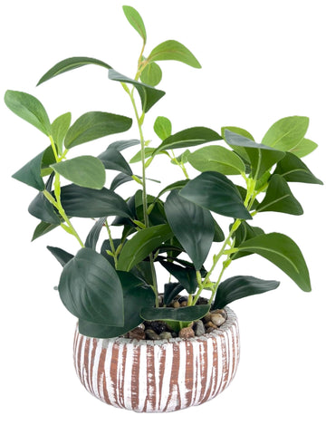 Artificial Potted Plants Life-Like Fake Plant with Farmhouse-Style Cement Planter Feturing Light Wood Tone for Room