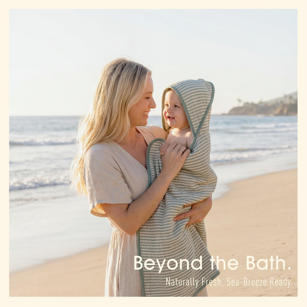 Muslin Baby Beach Bath Towel Hooded Organic Cotton Blend (Stripe)