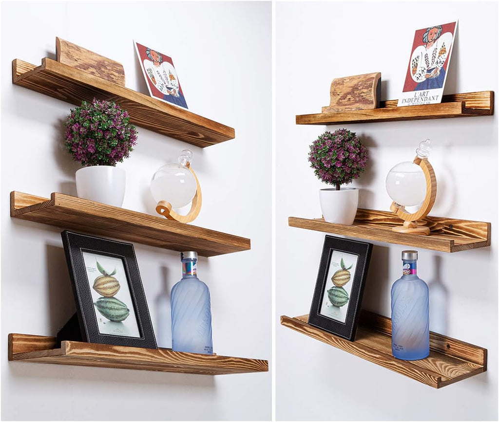 24 Inch Floating Shelves Set of 3 - Rustic Wood Picture Ledge Shelf Storage Decor - Nursery Book Shelves, Wall