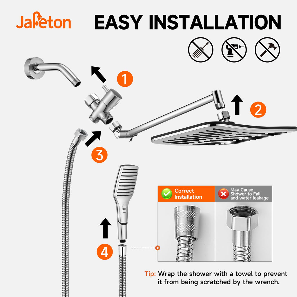 XXL 12.2" Rain Shower Head with Handheld Spray, High Pressure Combo
