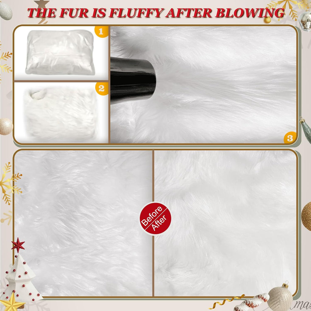 72 Inch Christmas Tree Skirt, White Faux Fur Tree Skirt for Xmas