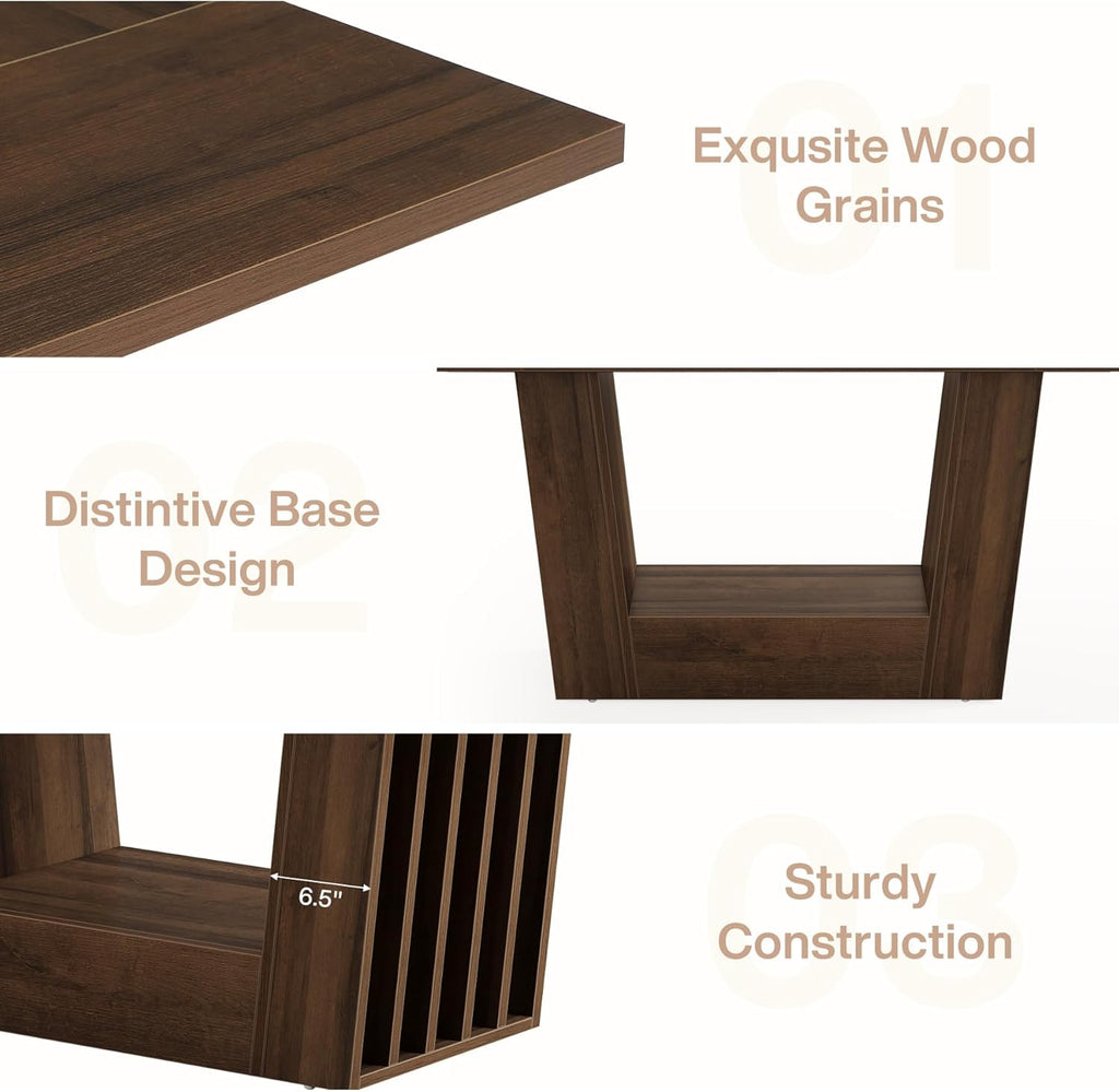 63-Inch Dining Table for 4-6, Farmhouse Rectangular Kitchen Dinner Table with Heavy-Duty Base, Wood Dining Room