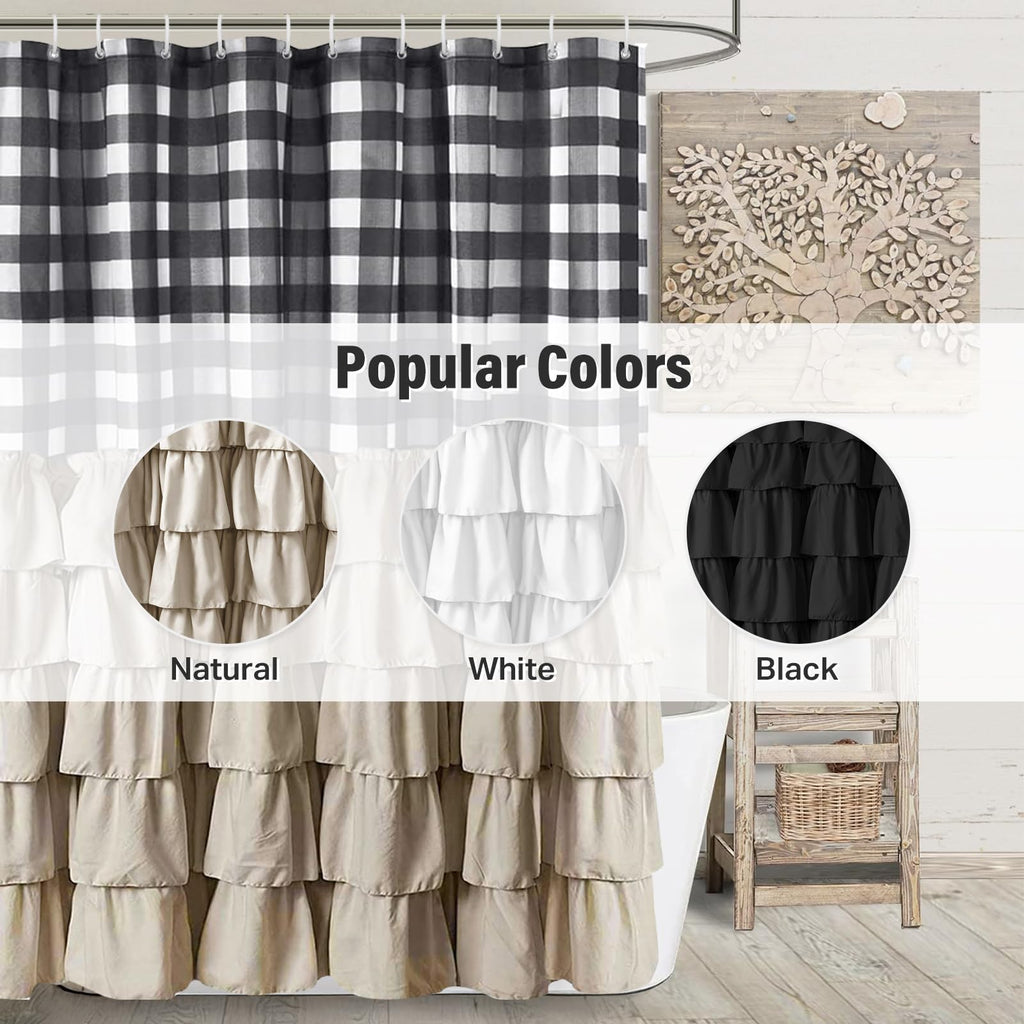 Beige Ruffle Farmhouse Black and White Buffalo Plaid 72 X 72