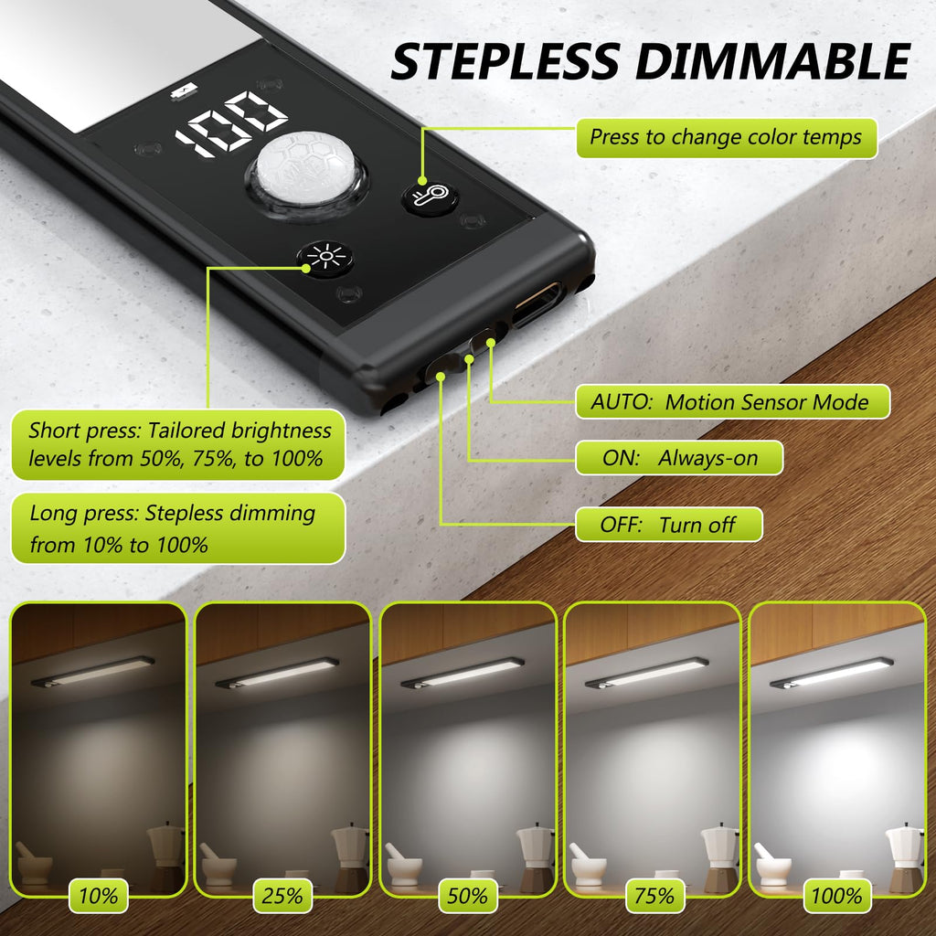 10" Wireless Under Cabinet Lights with Digital Display