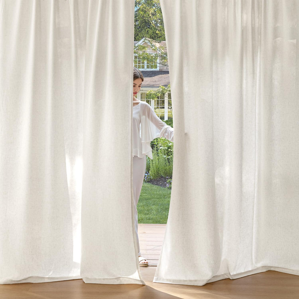 Non-See-Through Privacy Linen Curtains 52W x 84L Inch Natural White