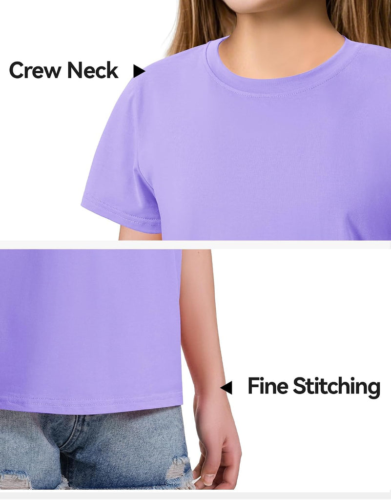 4 Pack Girls Short Sleeve Shirts Cotton T-Shirts Summer Basic Tees