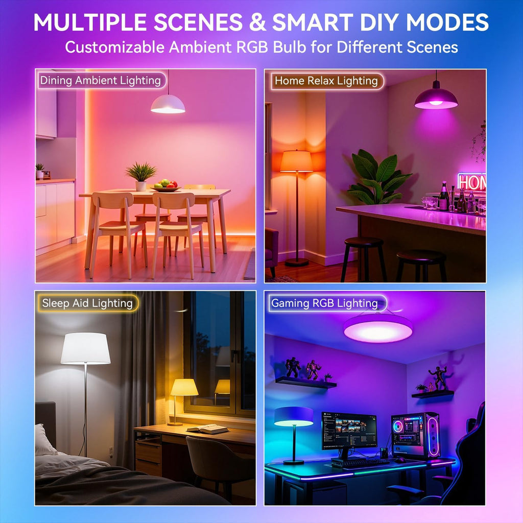 A19 Smart Light Bulbs with Remote, RGB+CCT Color LED Bulbs, 2-Pack