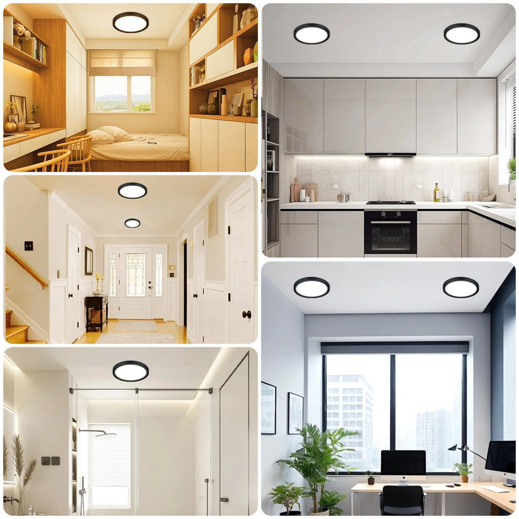 6Pack 7inch LED Flush Mount Ceiling Light, Dimmable & 5Color Temperatures, 15W Round Slim Black Light