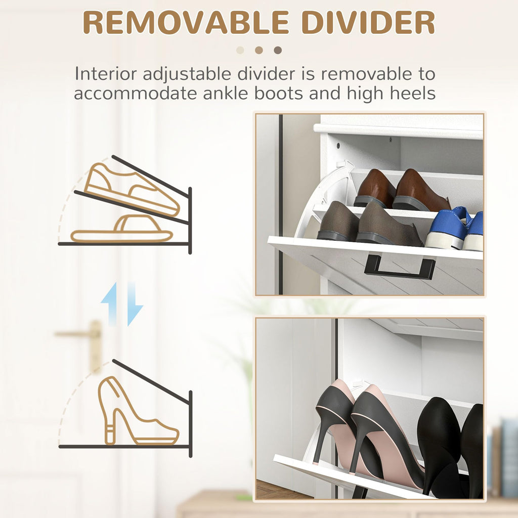 Narrow Shoe Cabinet with 2 Flip Drawers, Modern, White
