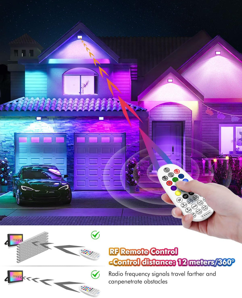 60W 6000LM RGBW Flood Lights Color Changing LED Floodlights | 600W Equivalent Dimmable 6500K White Light Outdoor