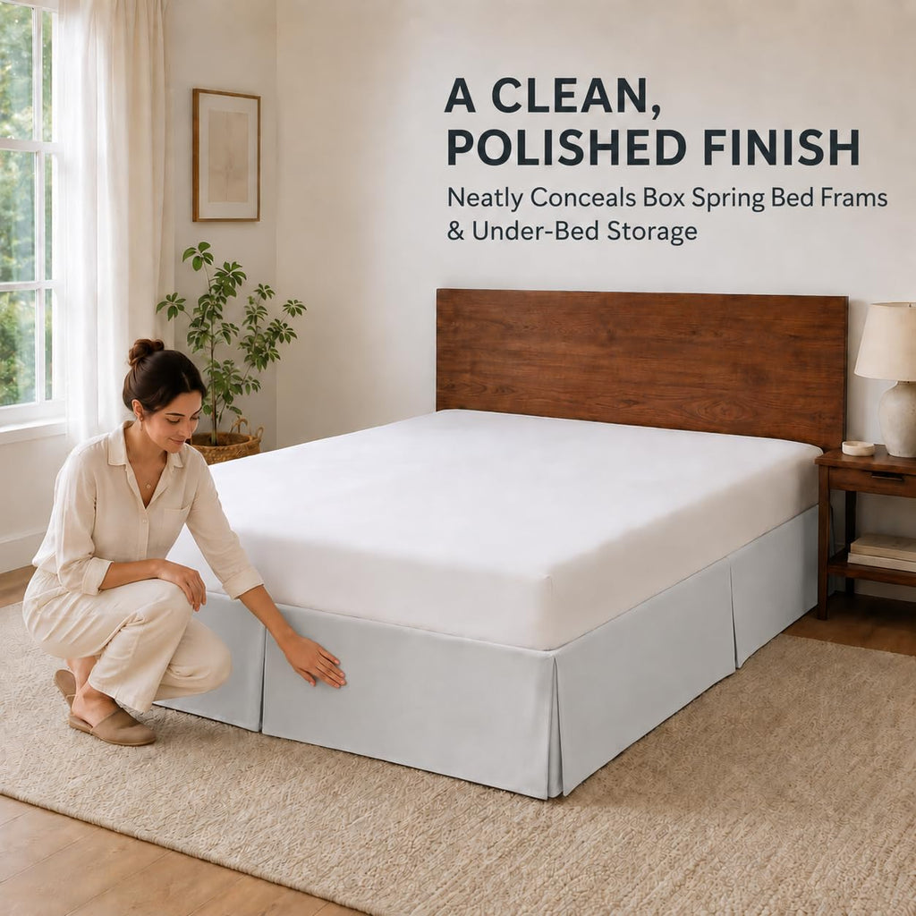 Queen Tailored Pleated Bed Skirt, 14" Drop, Light Gray