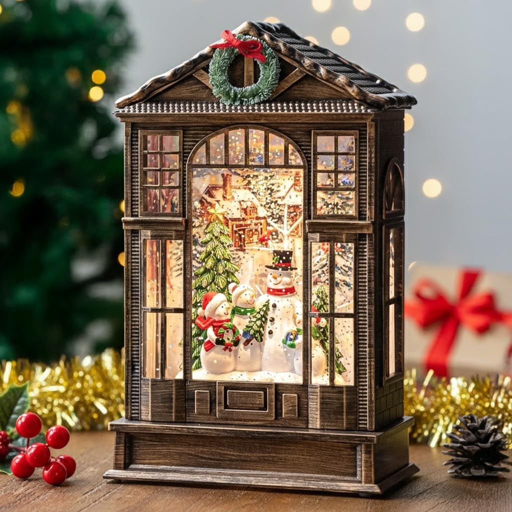 Christmas Snow Globe Lantern, Snowman Choir Musical Glowing Snow Globes, Indoor Home Christmas Decor, Battery or USB