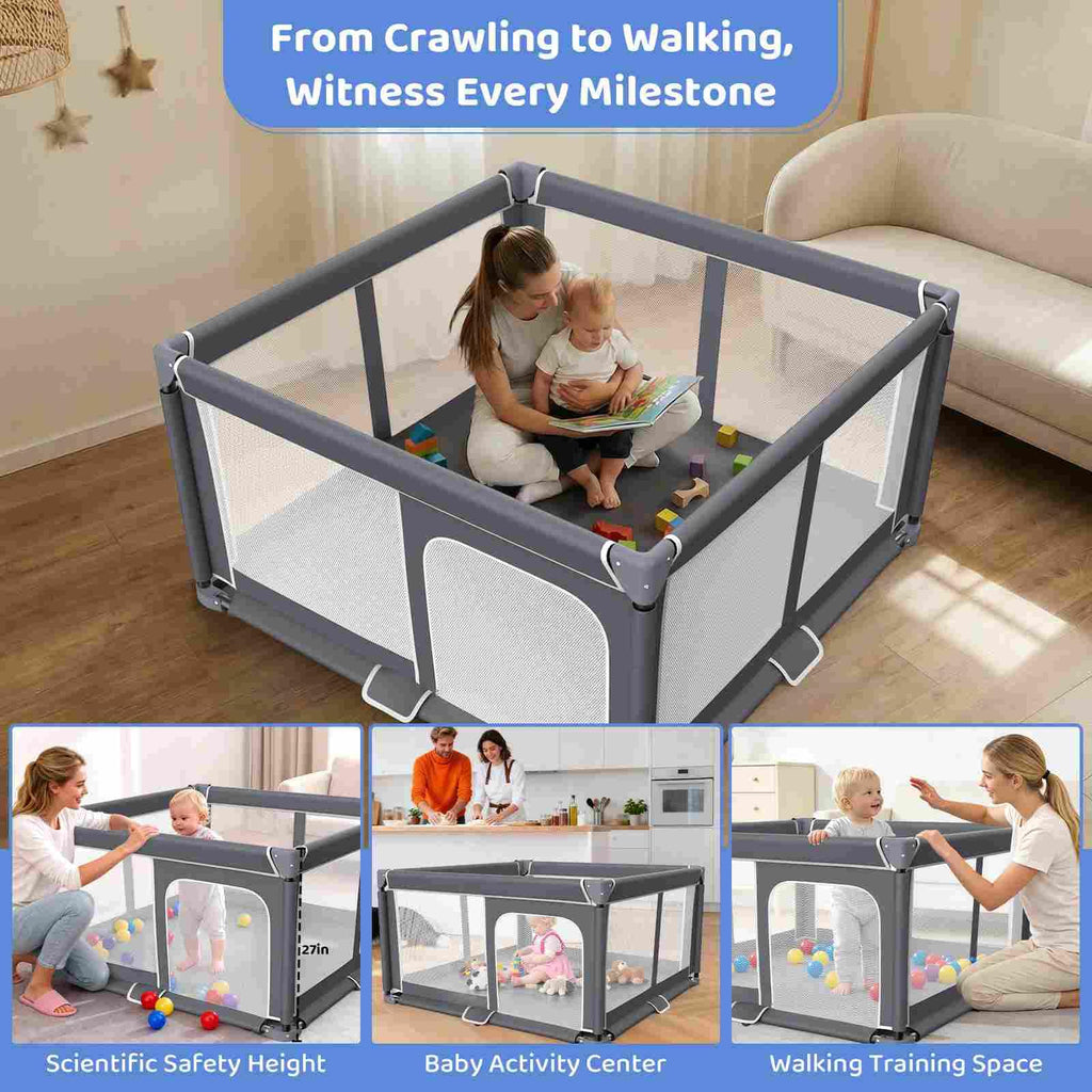 Foldable Baby Playpen with Mat, 50"x50" Safety Play Yard for Babies & Toddlers - Indoor & Outdoor Use with Carry Bag