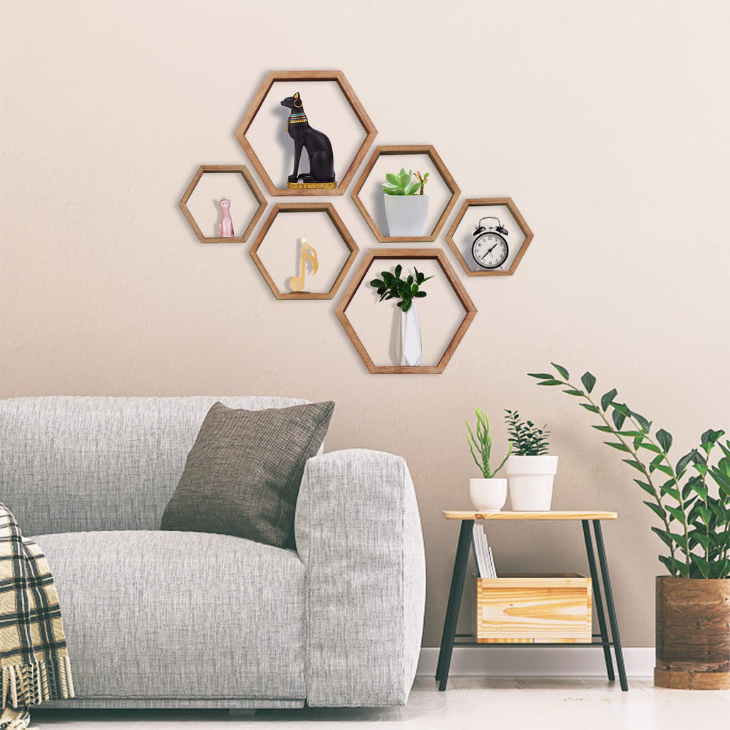 Hexagon Shelves, Floating Wall Shelf, Honeycomb Octagon Cube Shelves Wood