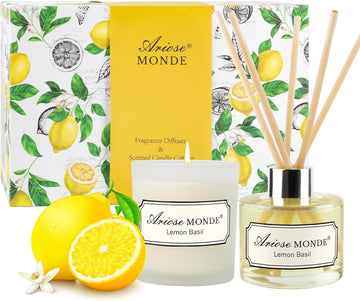 Reed Diffuser & Candle Gift Set, Lemon Oil Diffuser Decor