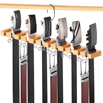 Belt Hanger for Closet Max 42 Belts, 12+11 Storage (Wood Color)