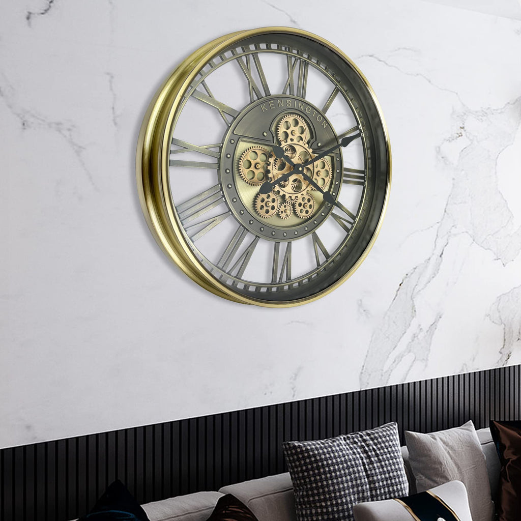 Real Moving Gears Wall Clock Large Modern Metal Clocks Decor, Industrial Steampunk Unique Vintage Rustic Decorative