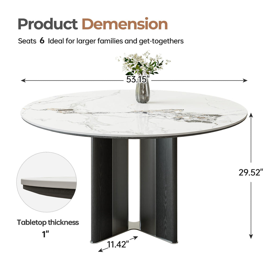 53 Inch White Sintered Stone Round Dining Table X Base