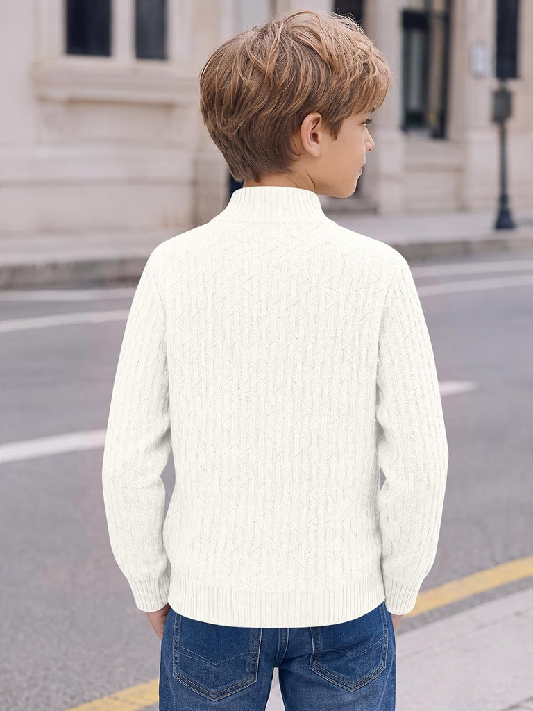 Boys Quarter Zip Sweater Textured Knit Mock Neck Pullover Tops