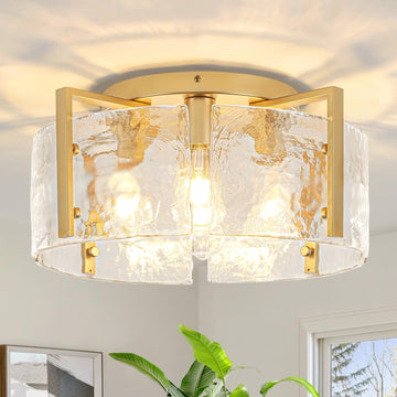 18.5" Modern Gold Semi Flush Mount Ceiling Light 4 Lights Drum Ceiling Lamp