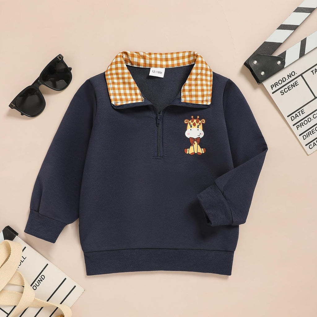 Toddler Boy Quarter Zip Collared Pullover Long Sleeve Fall Winter Baby Boy Clothes Outfit 12M