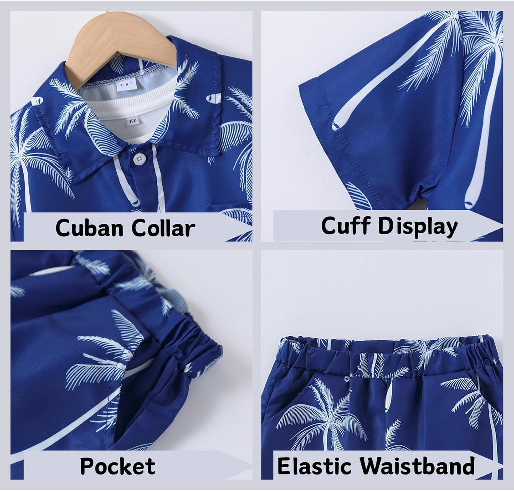Boys Clothes 2 Piece Outfits Hawaiian Vacation Beach Short Sleeve Button Down Shirt and Shorts Sets