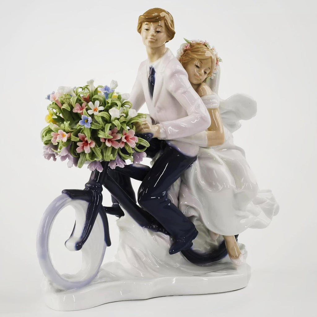 Porcelain Figurine, Lovers on Bicycle, Memorabilia, Wedding Gifts, Statue Home Decor (No Flower Base)