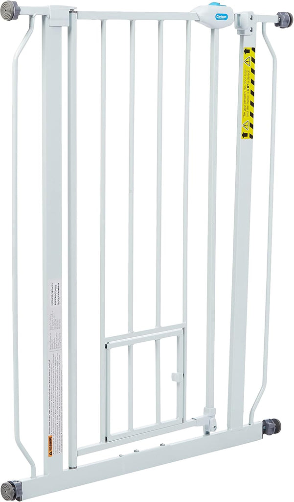 36" Extra Tall Walk Through Dog Gate for Doorways & Bottom of Stairs, Metal Pet Gate with Small Pet Door, Expands