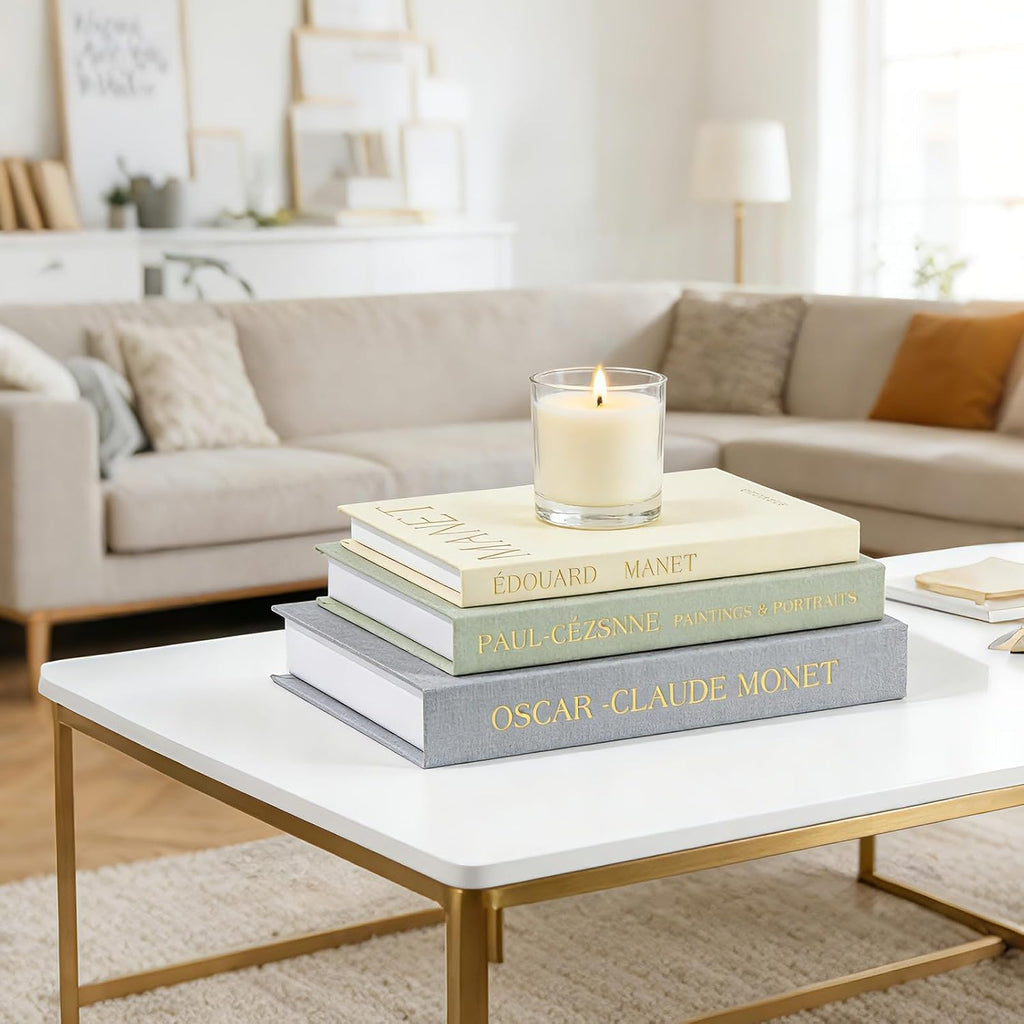Decorative Books Decor, Linen Faux Books for Coffee Table, Bookshelf or Mantel, Aesthetic Fake Book Storage - Set of 3