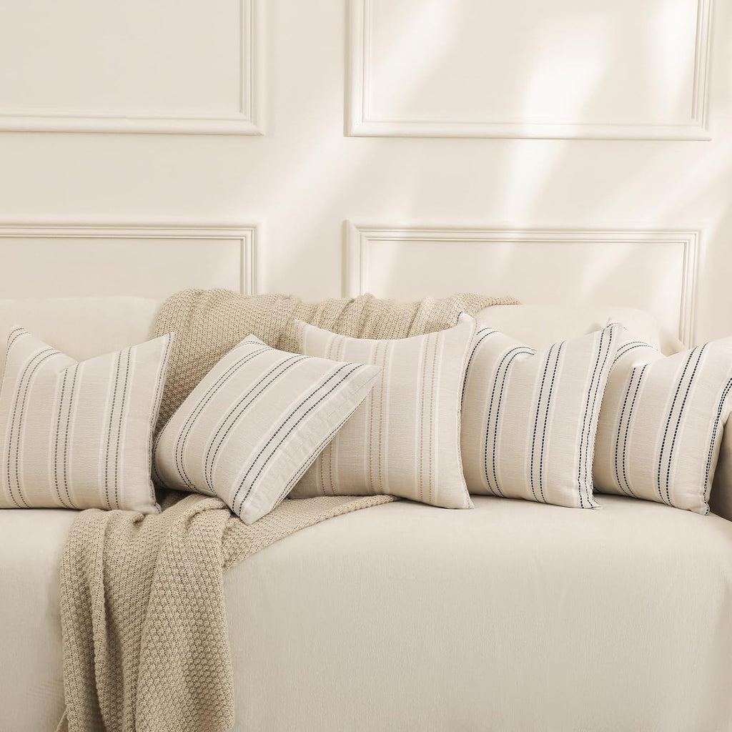 Decorative Pillow Covers 18x18 Striped Throw Pillows Textured Linen Pillow Covers Farmhouse Decor Cushion Covers, Grey