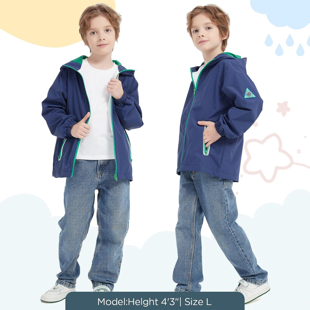 Kids Rain Jacket with Air Vents Mesh Lined, Hooded Raincoats with Extended Brim for Boys Girls