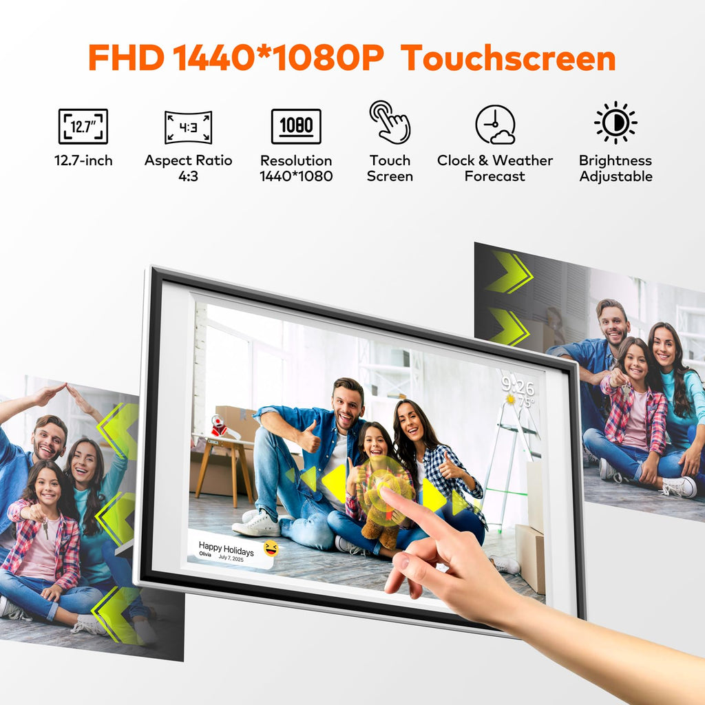 Frameo Digital Picture Frame 12.7'' 64GB Photo Frame, 1440 * 1080P IPS Touch Electronic Picture Frame, Auto-Rotate