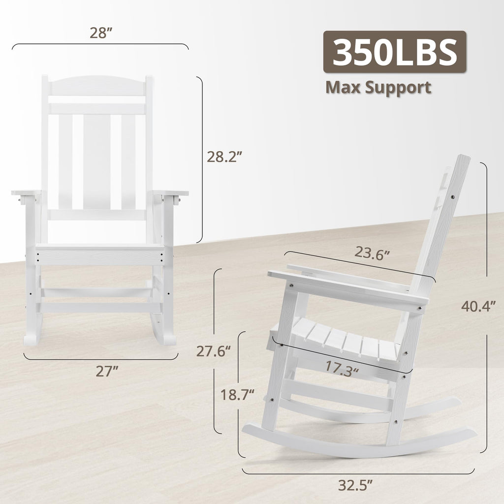 Outdoor Rocking Chairs Set of 2, Weather Resistant HDPS Poly Rocker Chairs, 350lb Heavy Duty, Oversized Porch Rocker