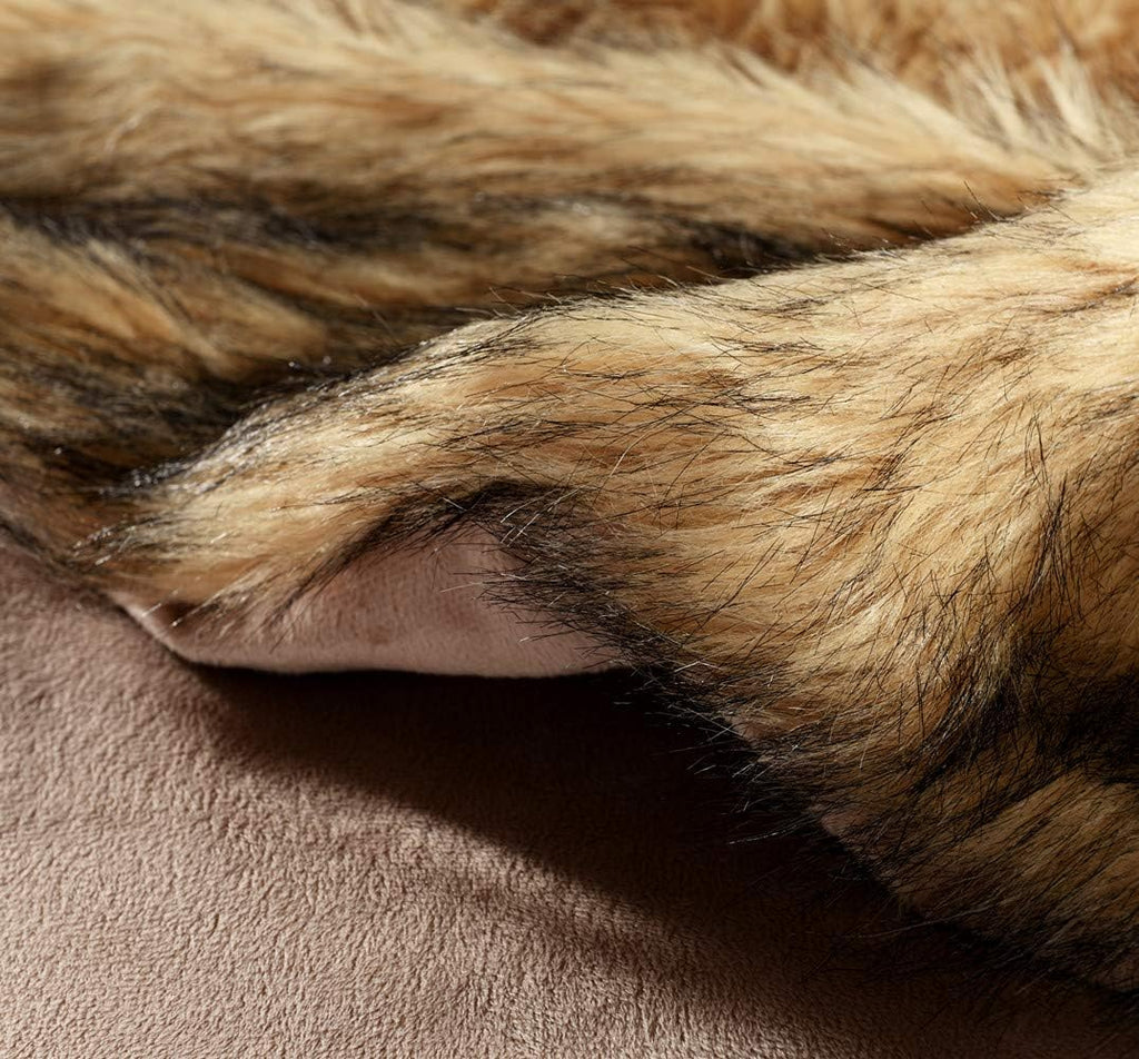 Plush Faux Fur Blanket King Size, Long Pile Golden Yellow with Black Tips Throw, Oversized Super Warm, Fuzzy