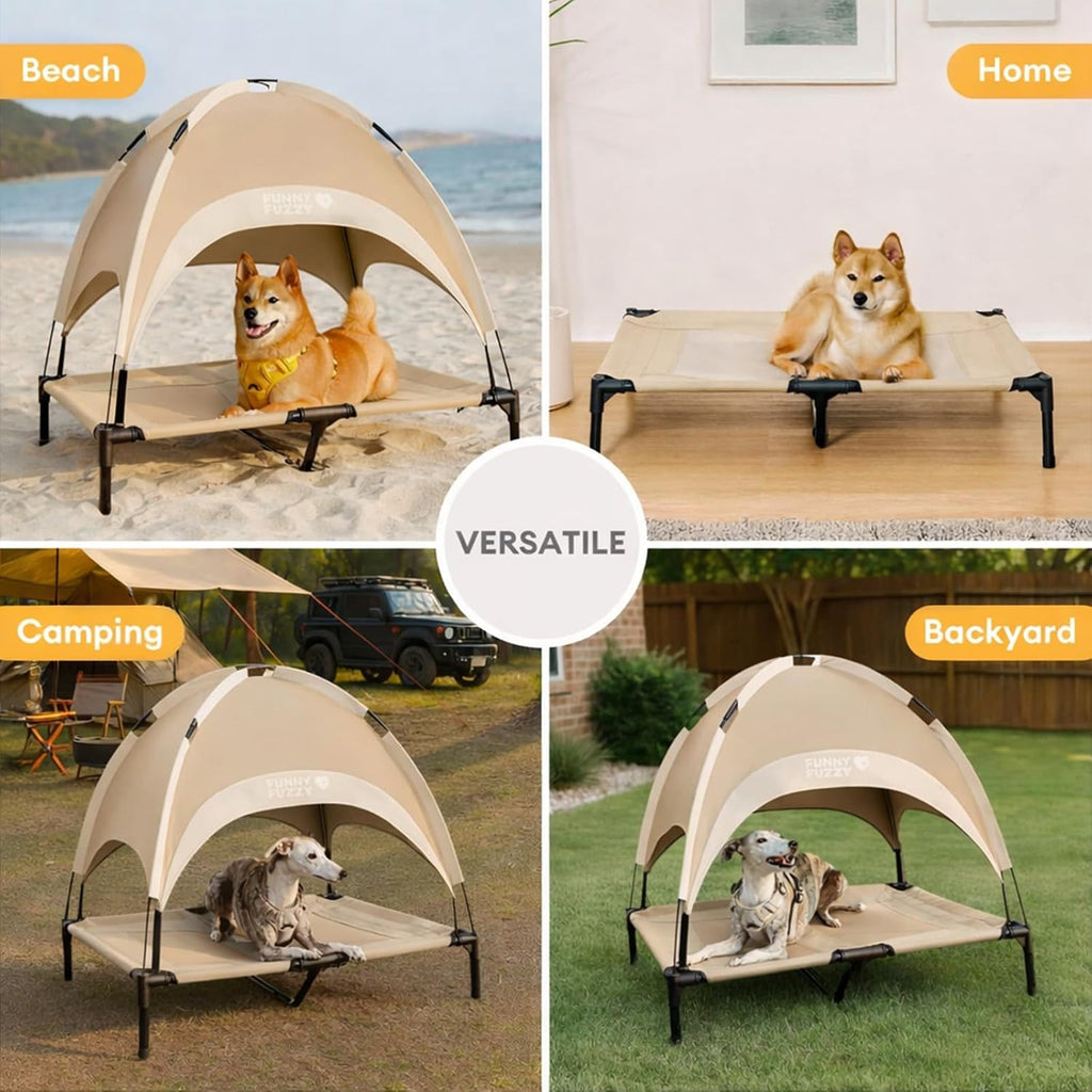 Outdoor Elevated Dog Bed with Canopy Large Sized Dog, 48" Khaki